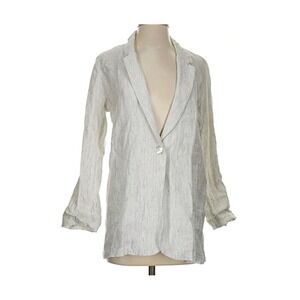 Christian Siriano women's size large cream black minimalist 100% linen blazer